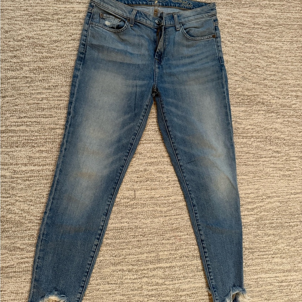 7 For All Mankind Distressed Blue Skinny Jeans